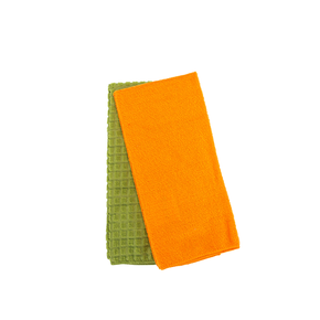 07 kit pano de copa liso microfibra 2 pecas 40cm x 60cm textil arte verde laranja