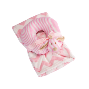 07 kit manta fleece de bebe travesseiro de pescoco textil arte dino azul