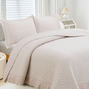 06 kit colcha cobre leito provence casal textil arte com 2 porta travesseiros castor