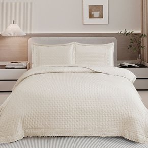 02 kit colcha cobre leito provence casal 2 porta travesseiros textil arte bege