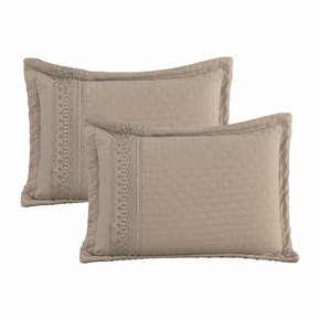 06 kit colcha cobre leito provence casal 2 porta travesseiros textil arte bege