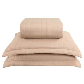 01 kit colcha cobre leito perola solteiro 1 porta travesseiros textil arte bege mushroom