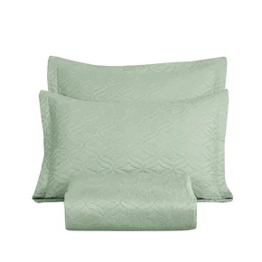 08 kit colcha cobre leito veneza casal 2 porta travesseiros textil arte verde mineral